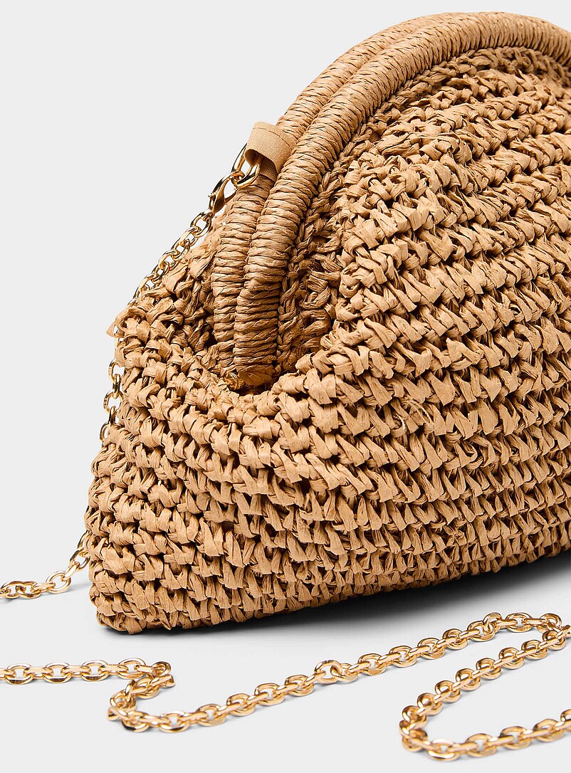 Simons: Le sac de soir&eacute;e paille tress&eacute;e petits diamants Brun clair pour femme
