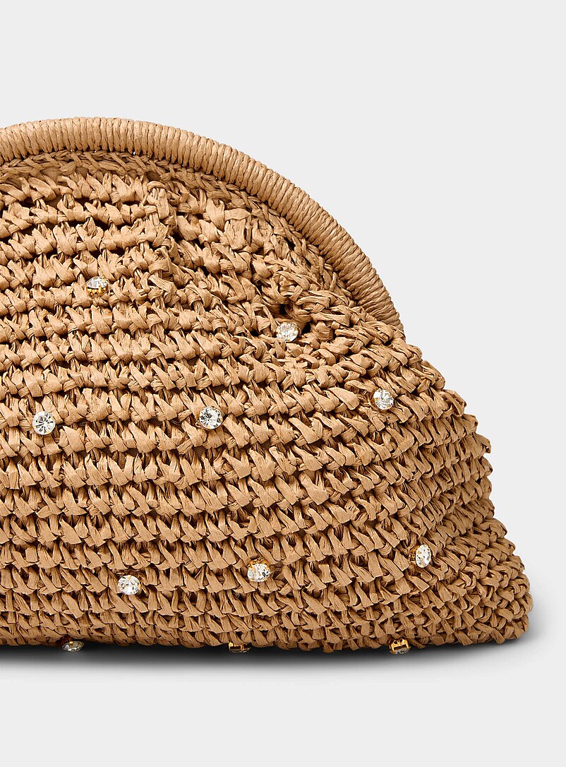 Simons: Le sac de soir&eacute;e paille tress&eacute;e petits diamants Brun clair pour femme