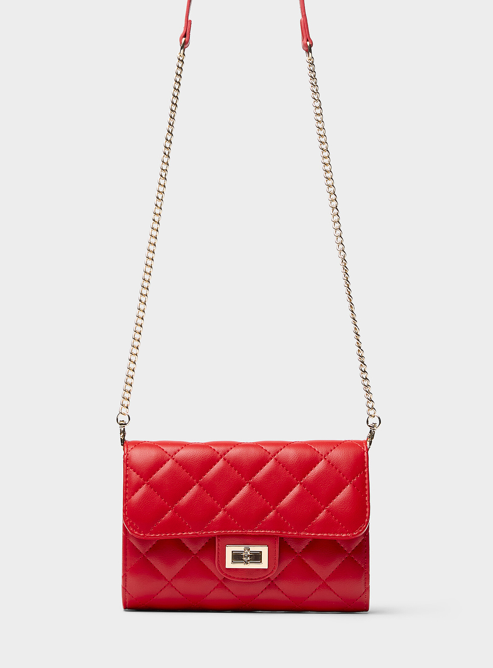 Simons - Quilted faux-leather shoulder-strap wallet (Women, Red, ONE SIZE)