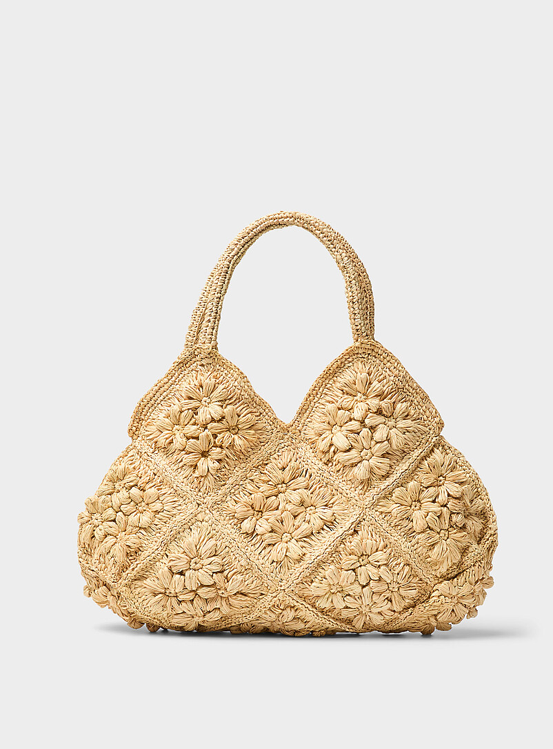 3d Flower Braided Raffia Tote Bag