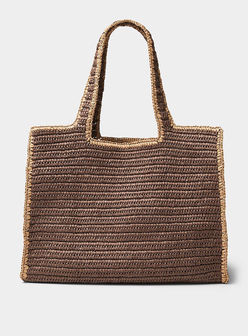 Contrast trim braided straw XL tote bag product image (primary)