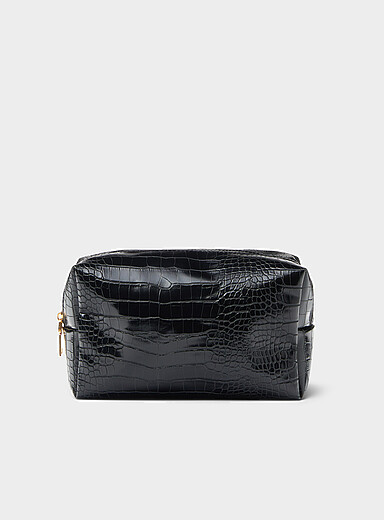 Croc-look faux-leather cosmetics case