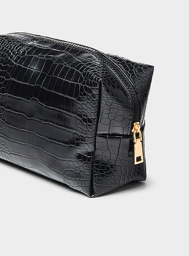 Croc-look faux-leather cosmetics case