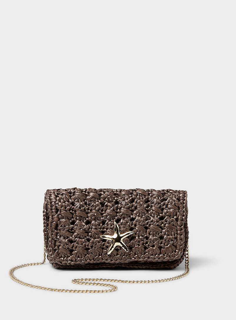 Gold starfish braided straw evening bag product image (primary)