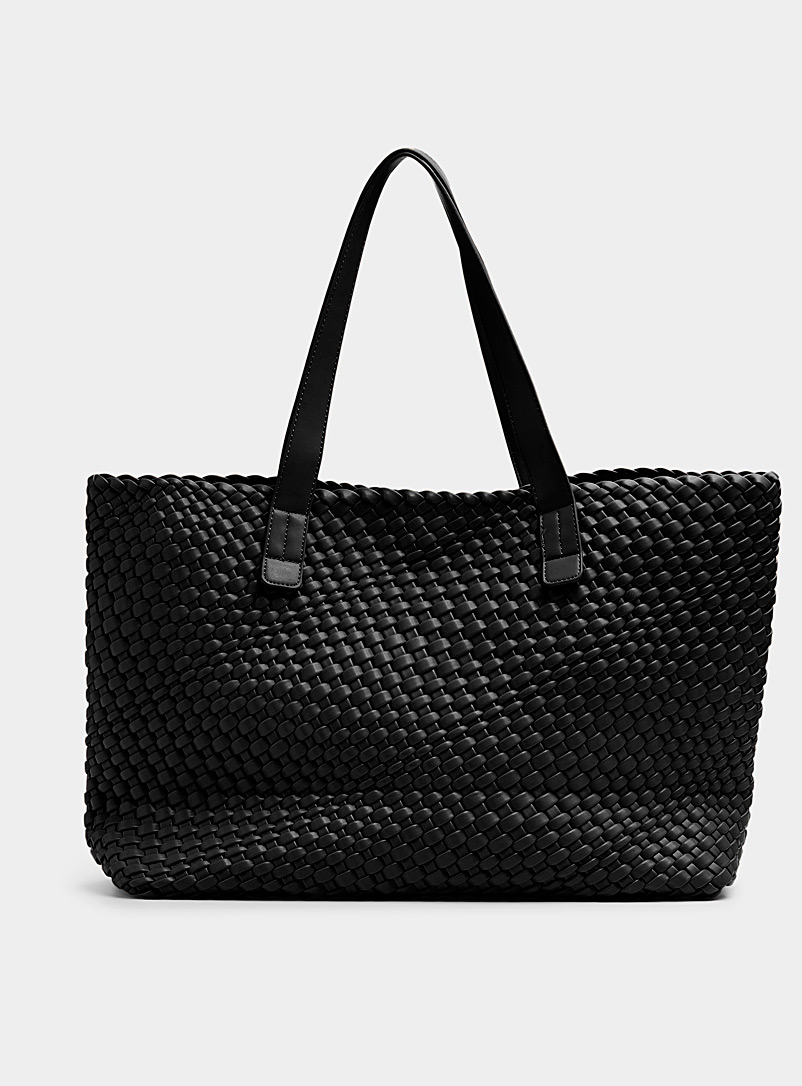Simons Black Large braided tote for women