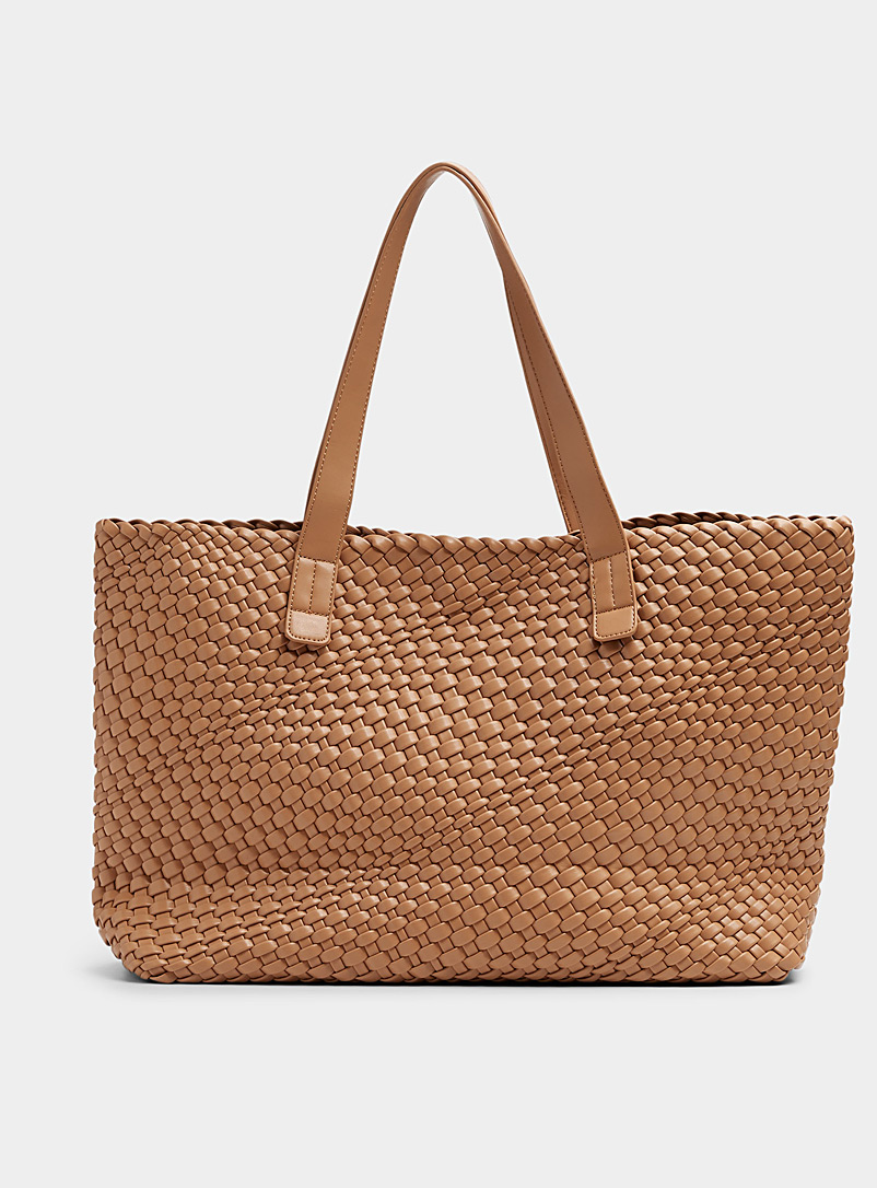 Simons Brown Large braided tote for women