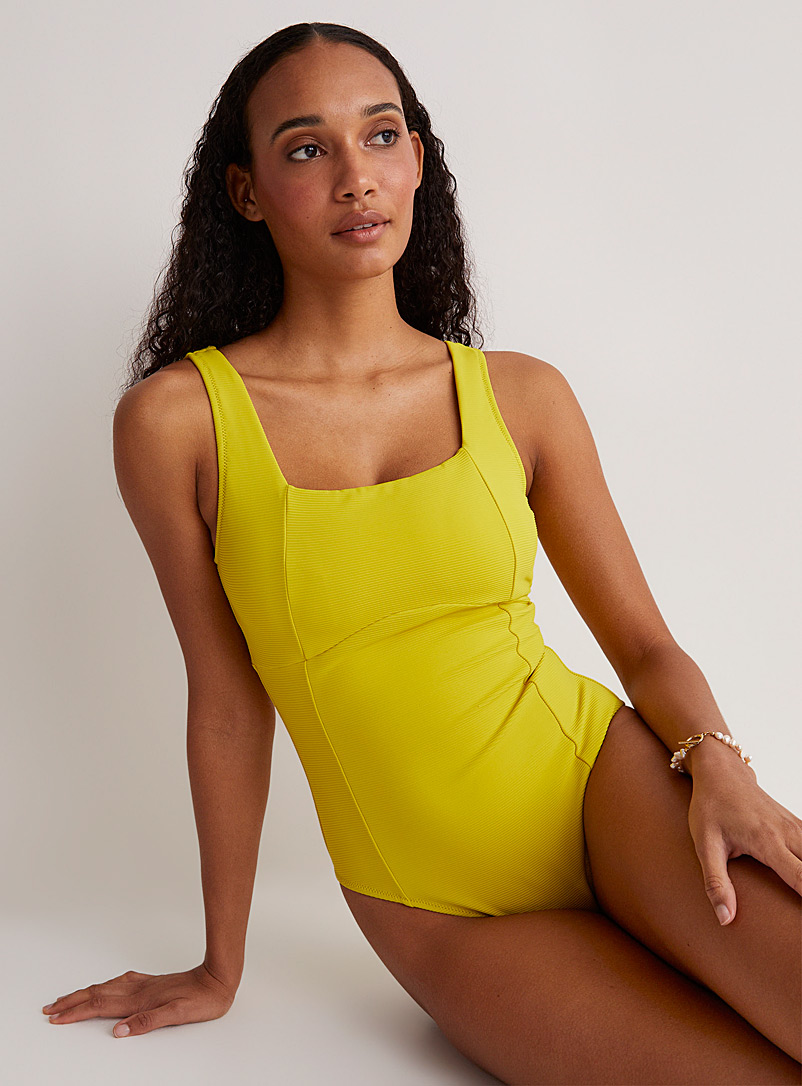 Simons Khaki Square-neck ribbed one-piece At Contemporaine for women