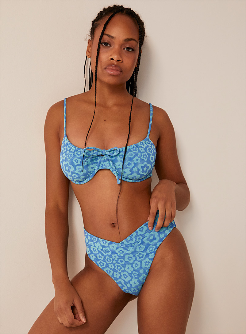 Simons Patterned Blue Retro jacquard string balconette bikini top At Twik for women