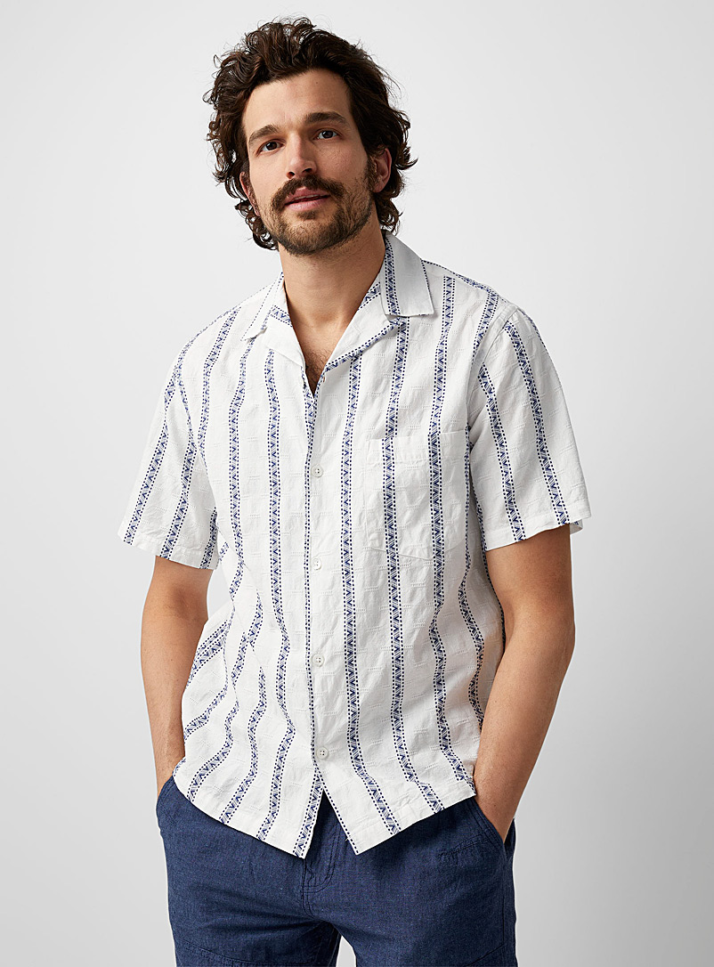 Portuguese Flannel White Nomad jacquard camp shirt for men