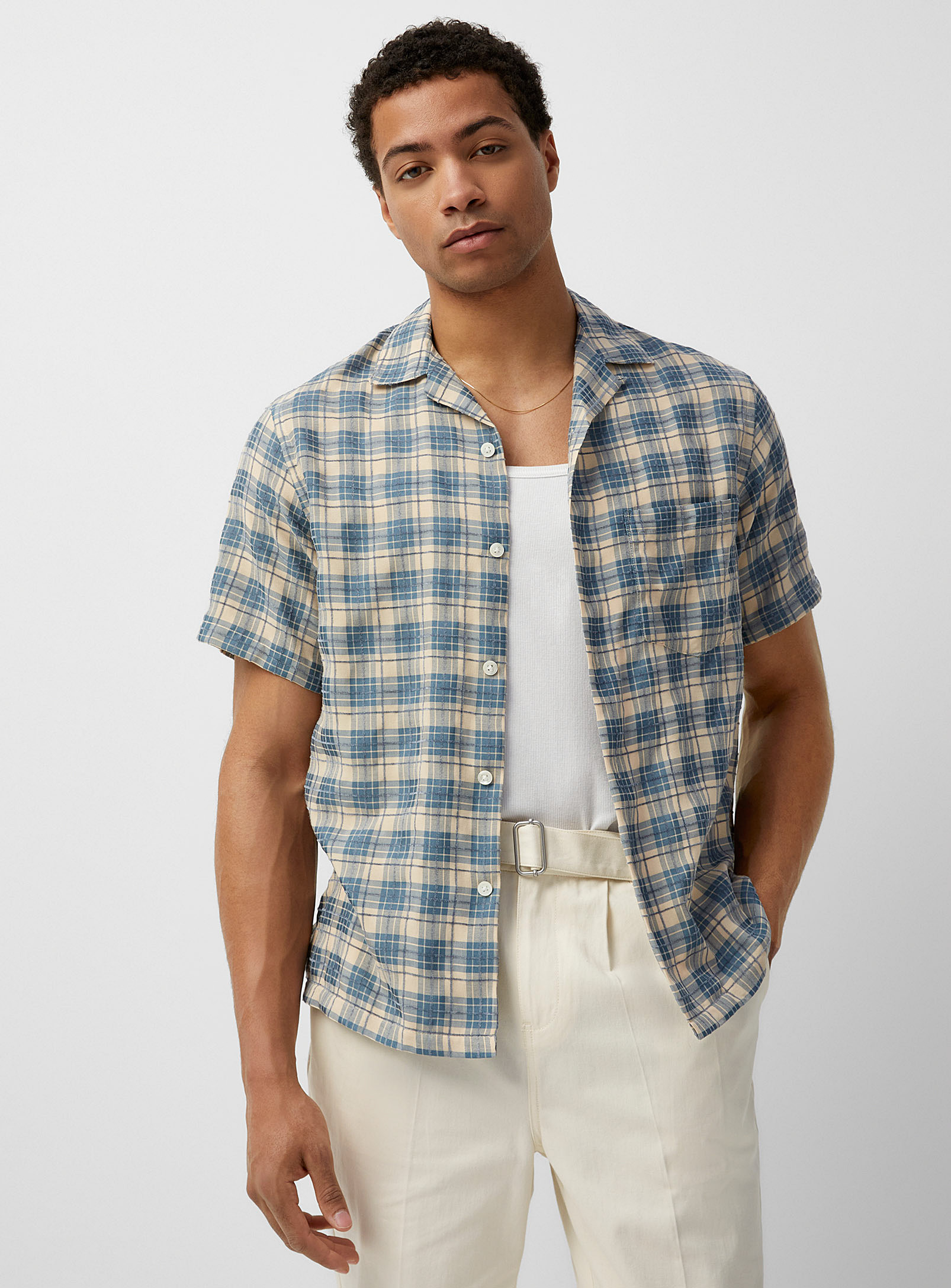 Portuguese Flannel Accent Check Camp Shirt In Blue