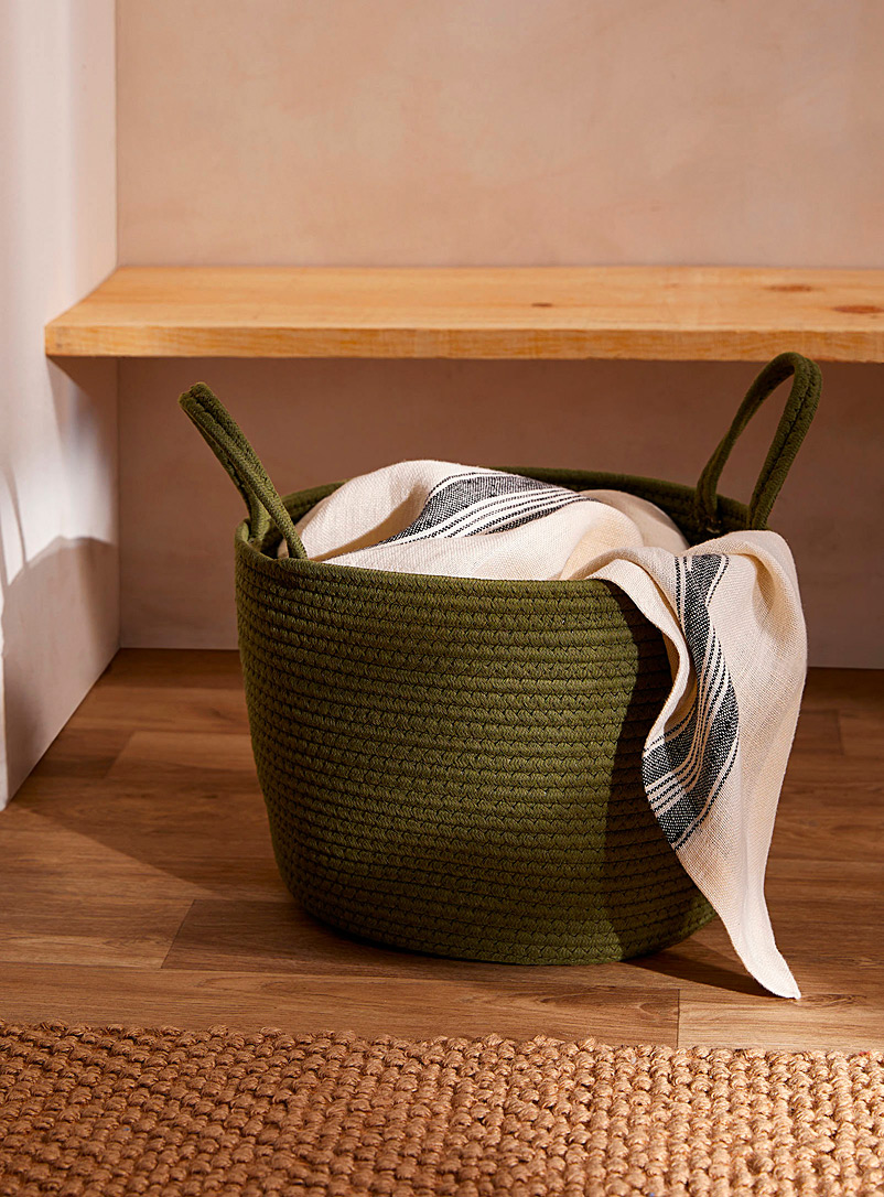 Simons Maison Mossy Green Rolled polyester and cotton basket