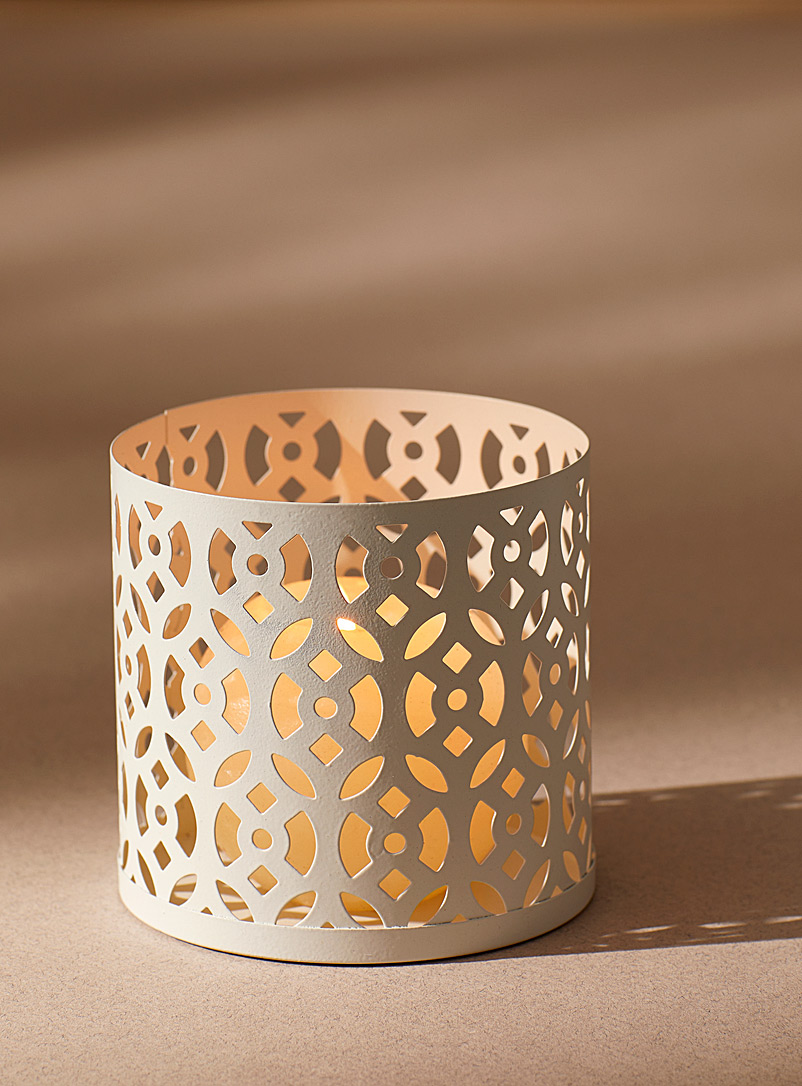 Simons Maison Ivory White Geometric pattern openwork candleholder