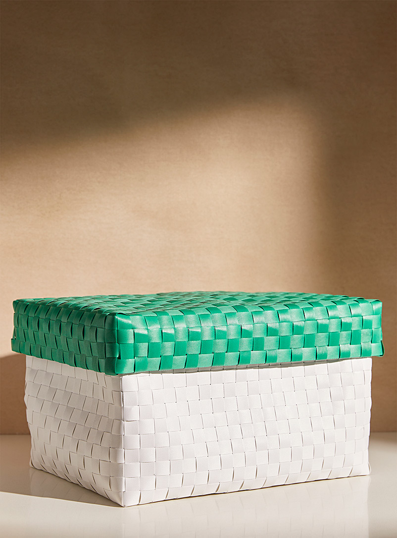 Simons Maison Patterned Green Weaved storage basket with cover