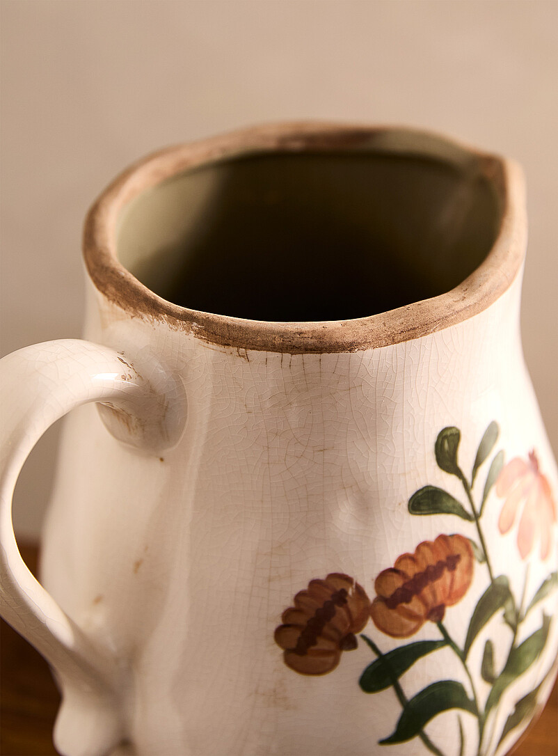 Simons Maison Patterned Ecru Painted flowers jug-like vase