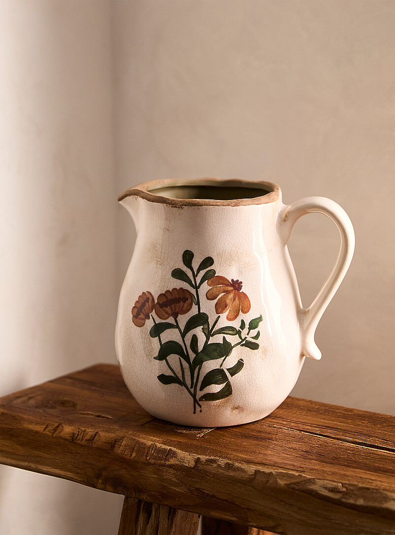 Simons Maison Patterned Ecru Painted flowers jug-like vase