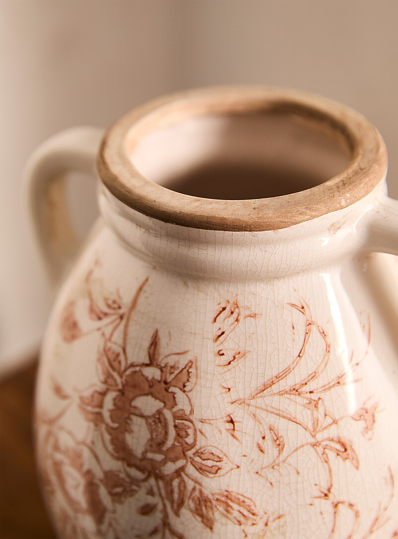 Simons Maison Patterned Ecru Ancient flowers handled vase