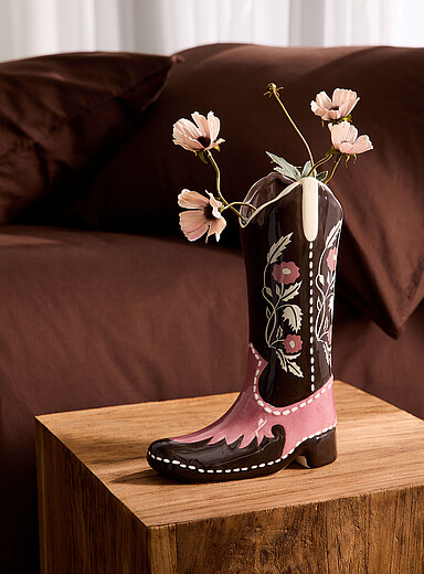 Cowboy boot ceramic vase