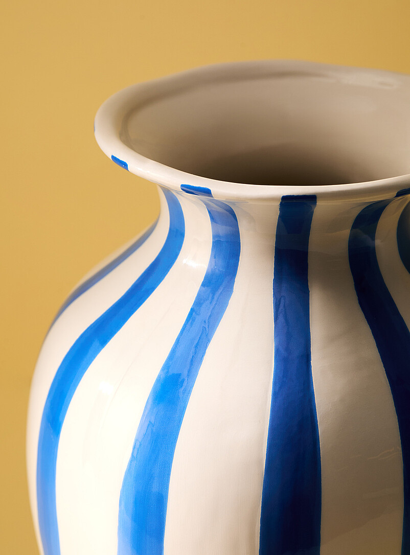 Simons Maison Patterned Ecru Blue parasol-stripe vase