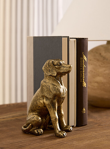 L'appuie-livres chien dor&eacute; effet vieilli