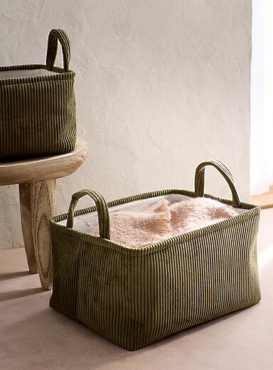Large khaki corduroy storage basket | Simons Maison | | Simons