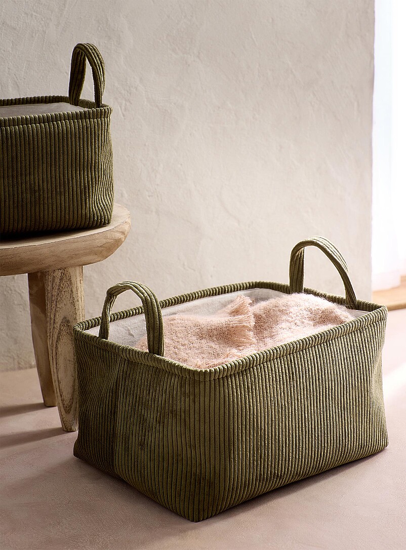 Large khaki corduroy storage basket product image (primary)