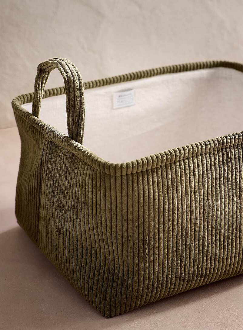 Large khaki corduroy storage basket product image 2