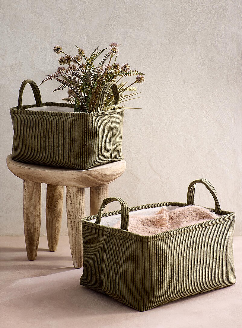 Large khaki corduroy storage basket product image 3