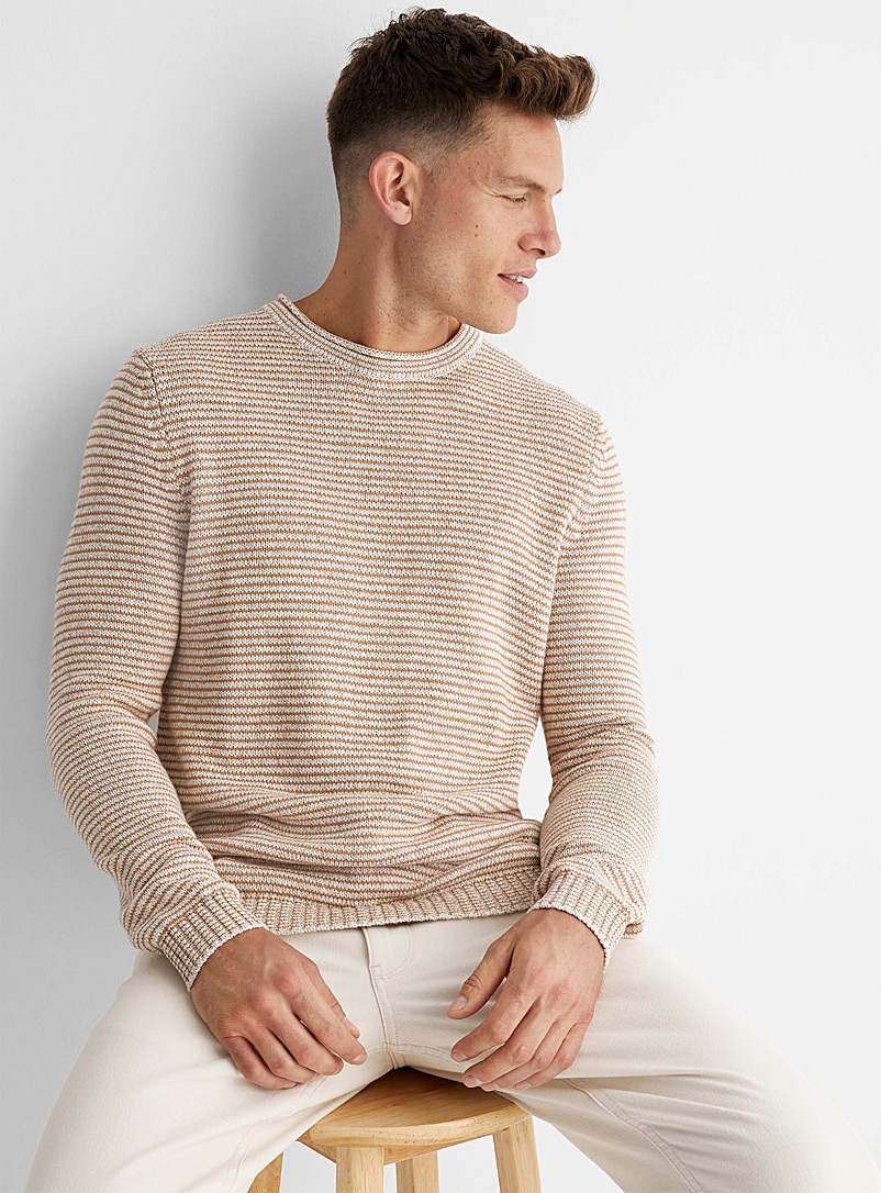 Le 31 Cream Beige 100% cotton knit sweater for men