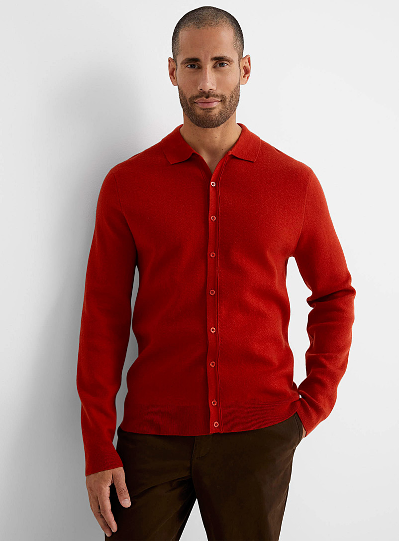 Le 31 Light Red Retro shirt-collar cardigan for men
