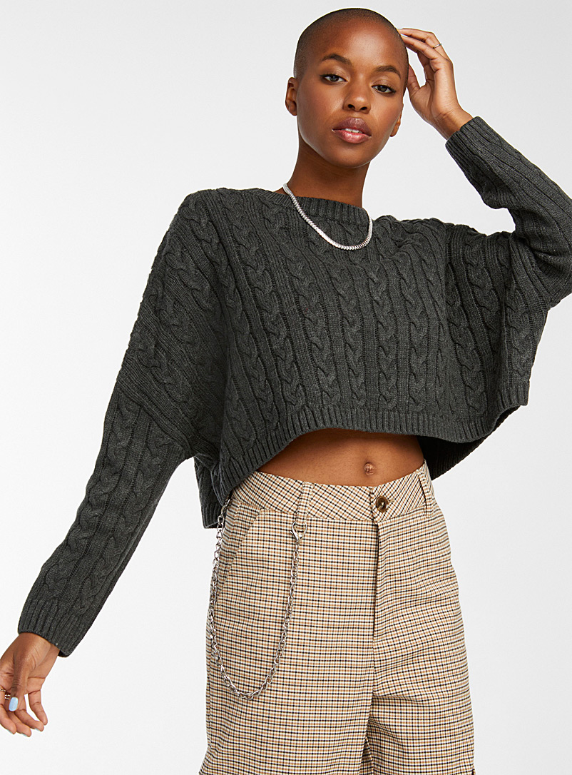 Twik Oxford Cable knit cropped sweater for women