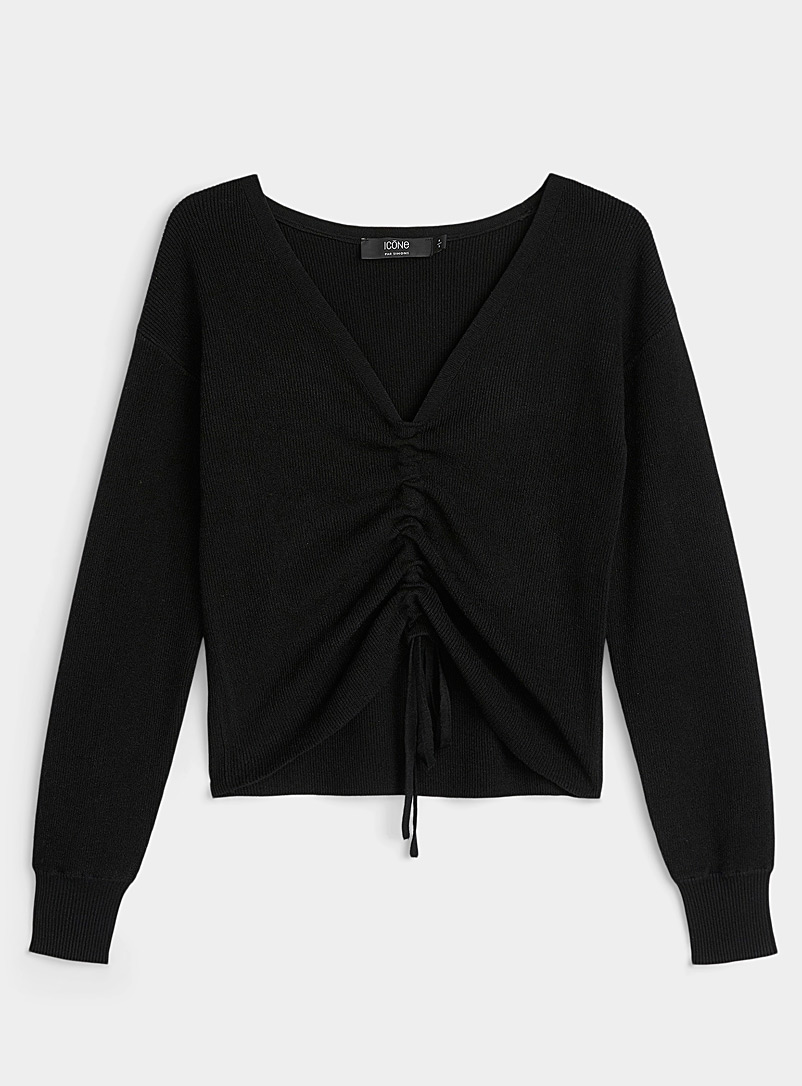 Gathered drawstring V-neck sweater | Icône | Shop Women's Sweaters | Simons