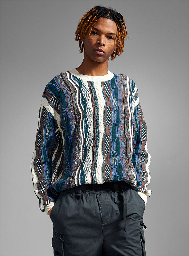 Oversized mixed-knit sweater, Djab, Shop Men's Crew Neck Sweaters Online