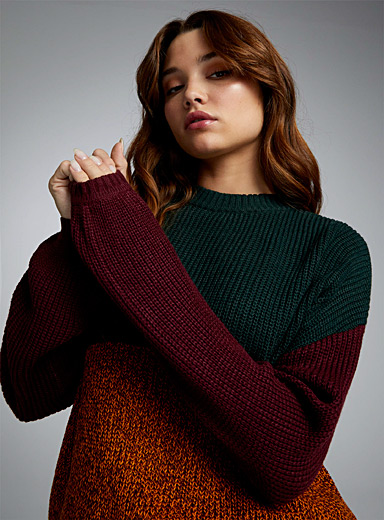 Twik Orange Recycled acrylic block stripe ribbed sweater for women
