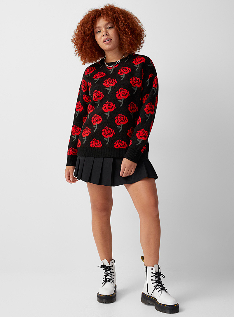 Twik Patterned Red Repeat roses sweater for women