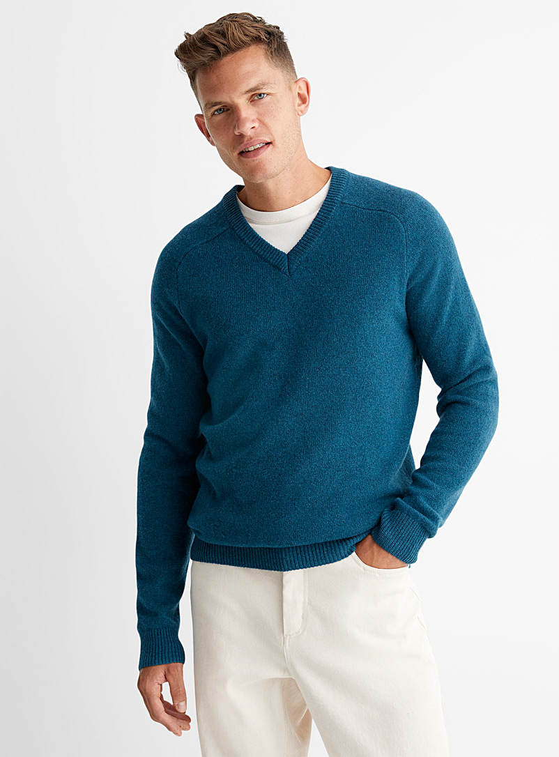 Le 31 Teal V-neck lambswool sweater for men