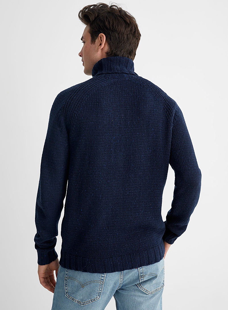 Le 31 Marine Blue Tweed knit turtleneck for men