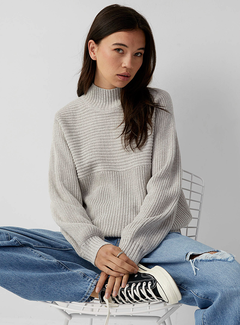 Two-way ribbed mock-neck sweater