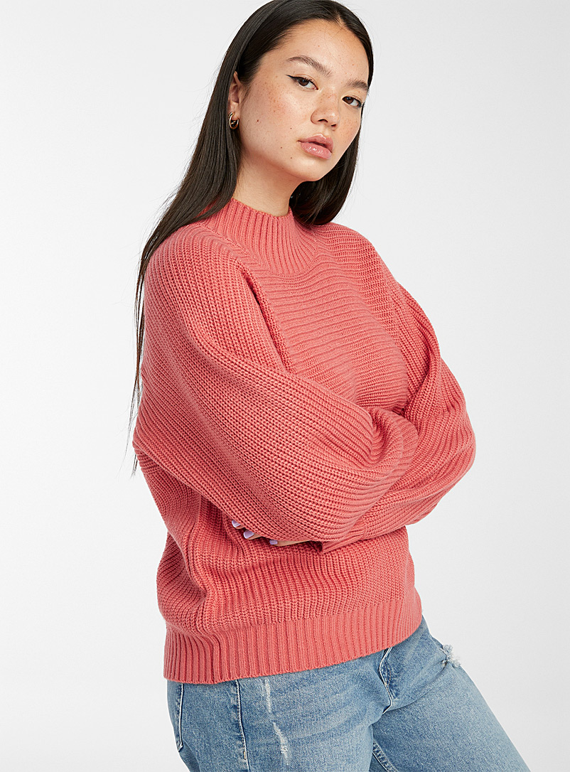 Twik Medium Pink Two-way ribbed mock-neck sweater for women