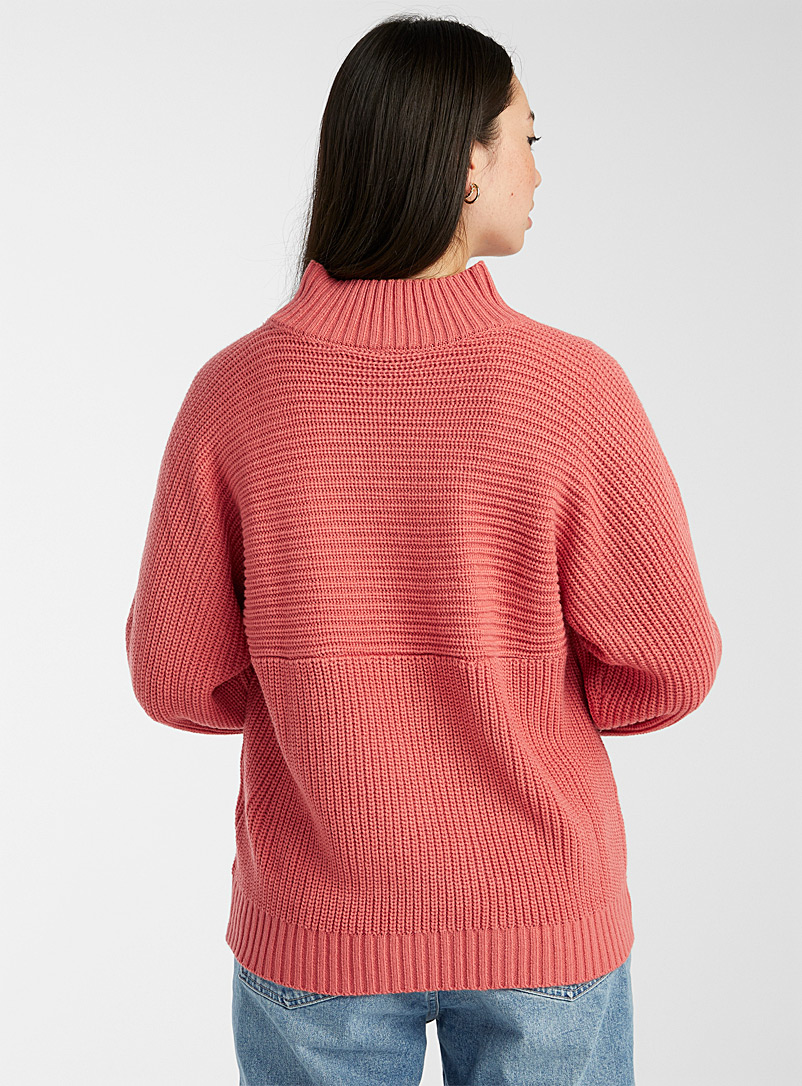 Twik Medium Pink Two-way ribbed mock-neck sweater for women