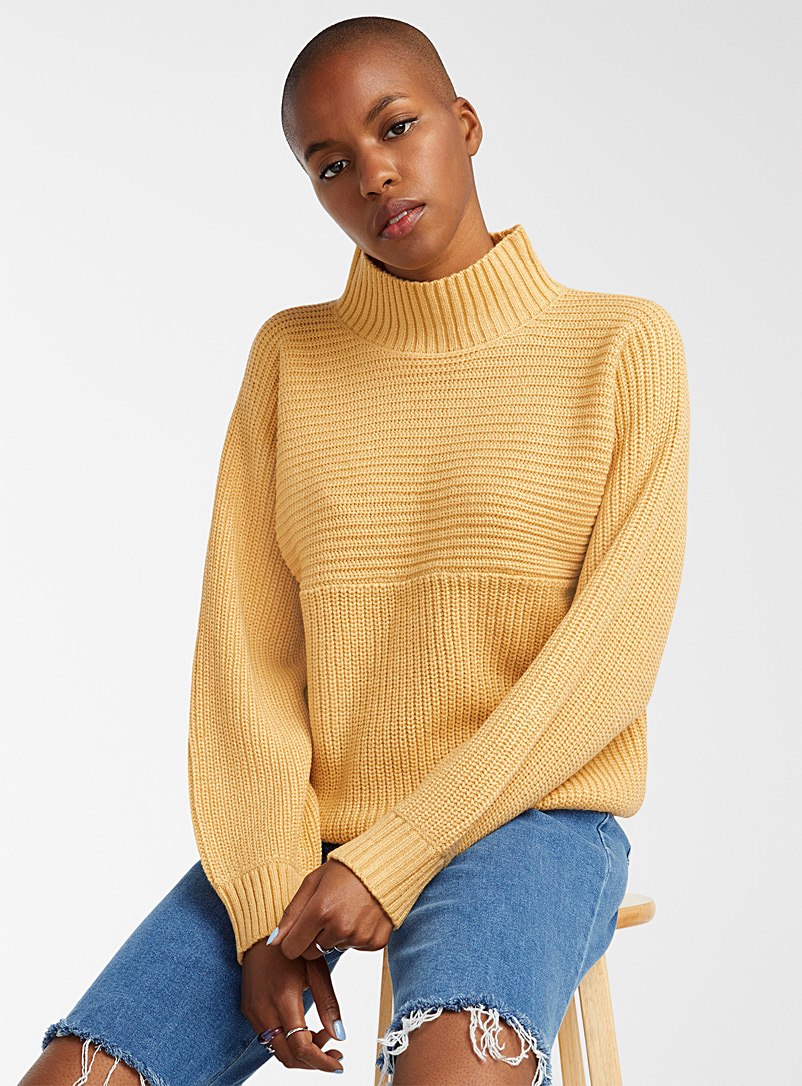 Twik Light Yellow Two-way ribbed mock-neck sweater for women