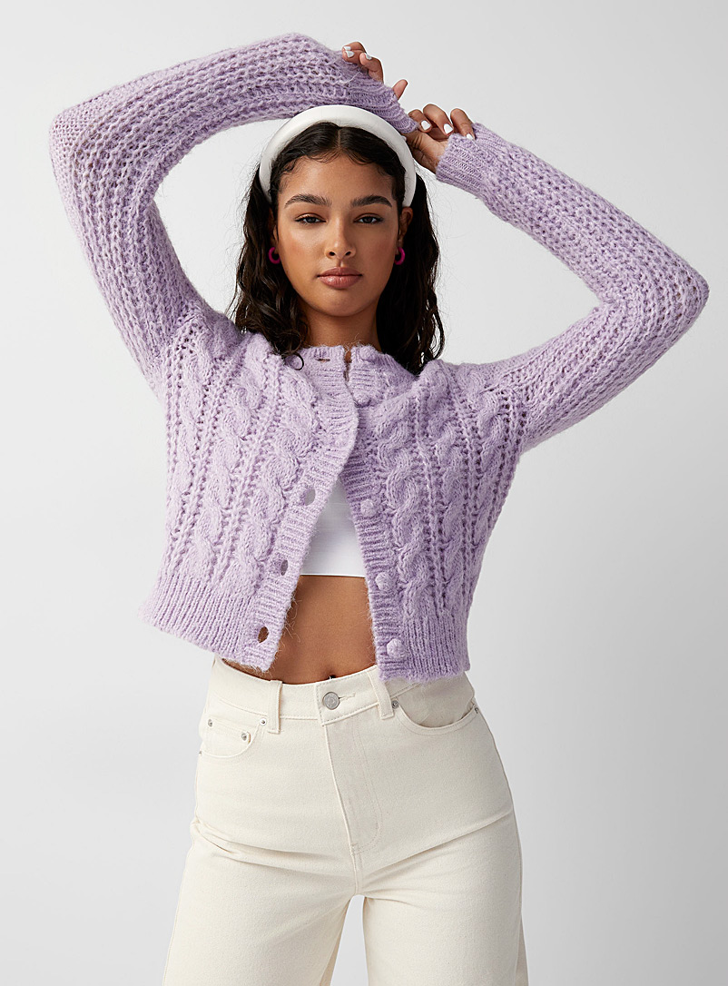 Twik Lilacs Recycled polyester cable-knit cardigan for women