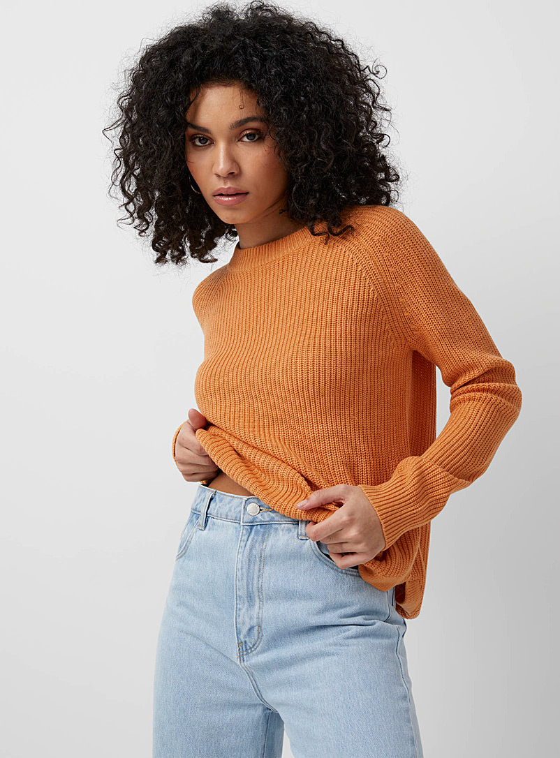 Icône Light Orange Ribbed raglan sweater for women