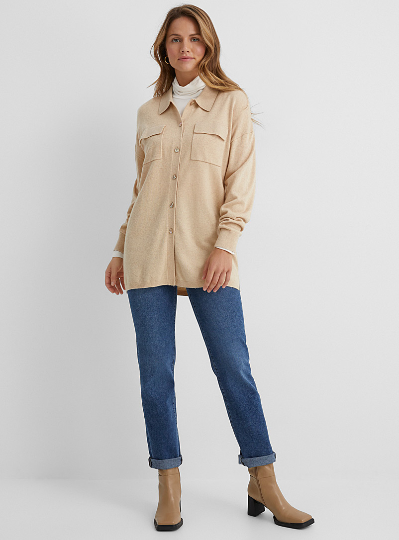 Contemporaine Sand Soft knit loose overshirt for women