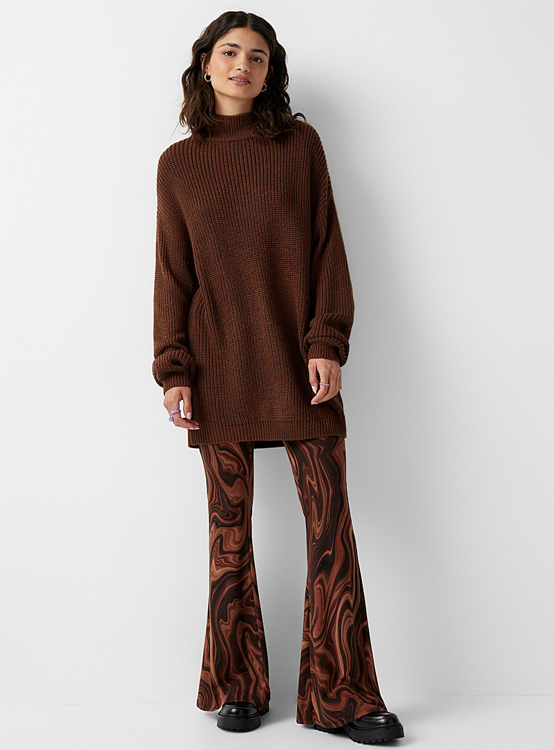 Twik Brown Recycled fibre mock-neck tunic sweater for women