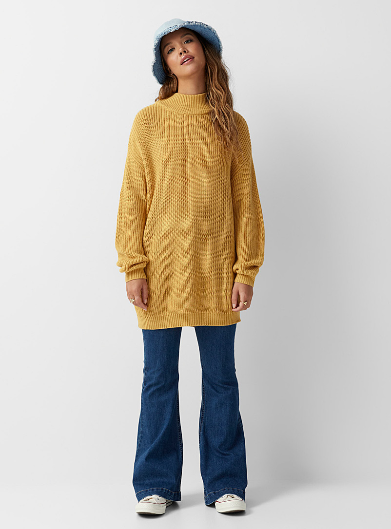 Twik Light Yellow Recycled fibre mock-neck tunic sweater for women
