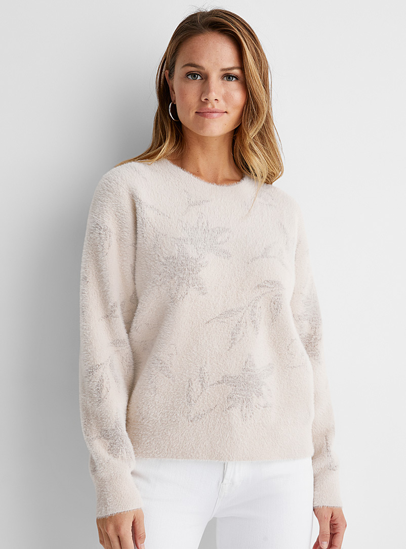 Contemporaine Ivory White Metallic jacquard sweater for women