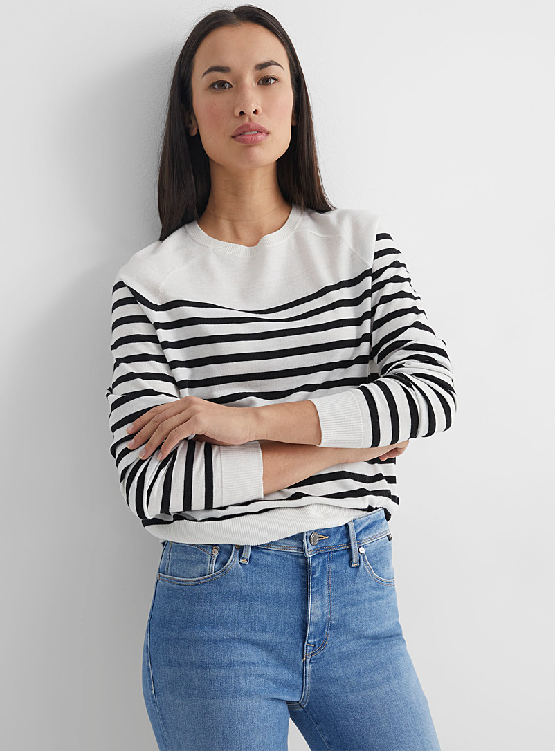 Contemporaine Ivory White Lightweight sailor stripes sweater for women