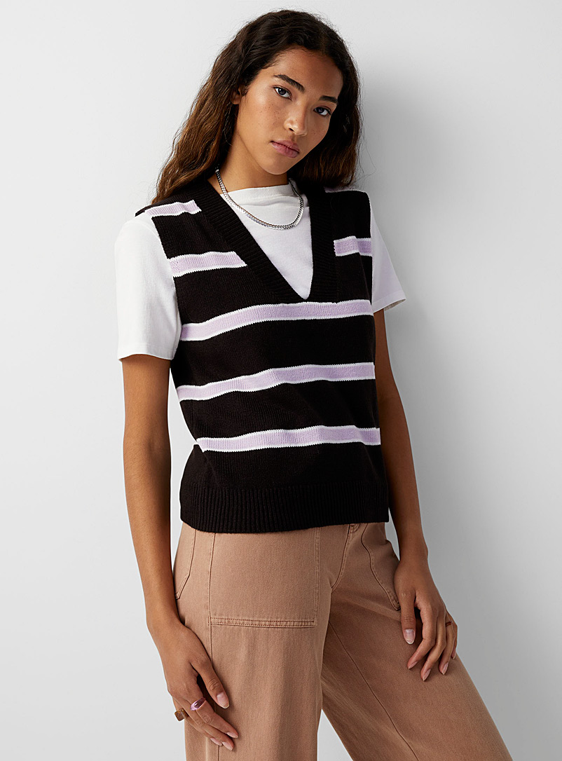 Twik Patterned Black Recycled acrylic V-neck sweater vest for women