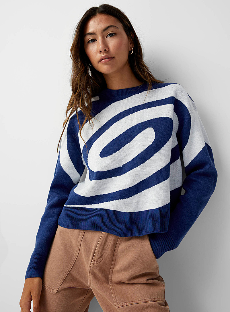 Twik Blue Colourful spiral sweater for women
