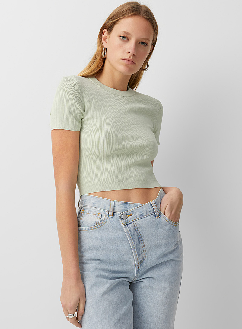 Icône Lime Green Crew neck cropped ribbed sweater for women